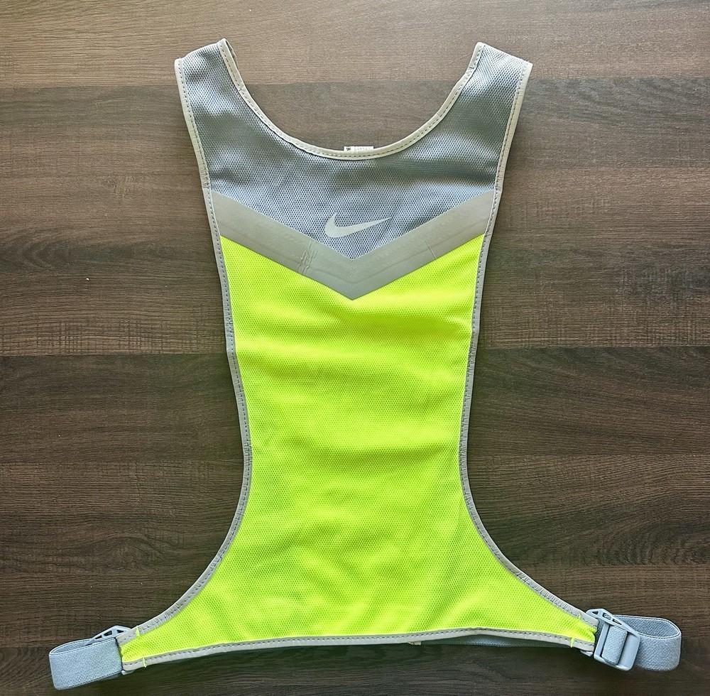 Nike Men's Neon Yellow and Gray Running Vest Small/Medium Dri-Fit Reflective
