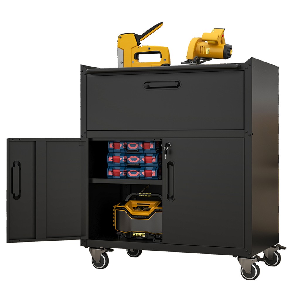 NEW-Sturdy and Durable Metal Tool Cabinet for Garage with Wheels