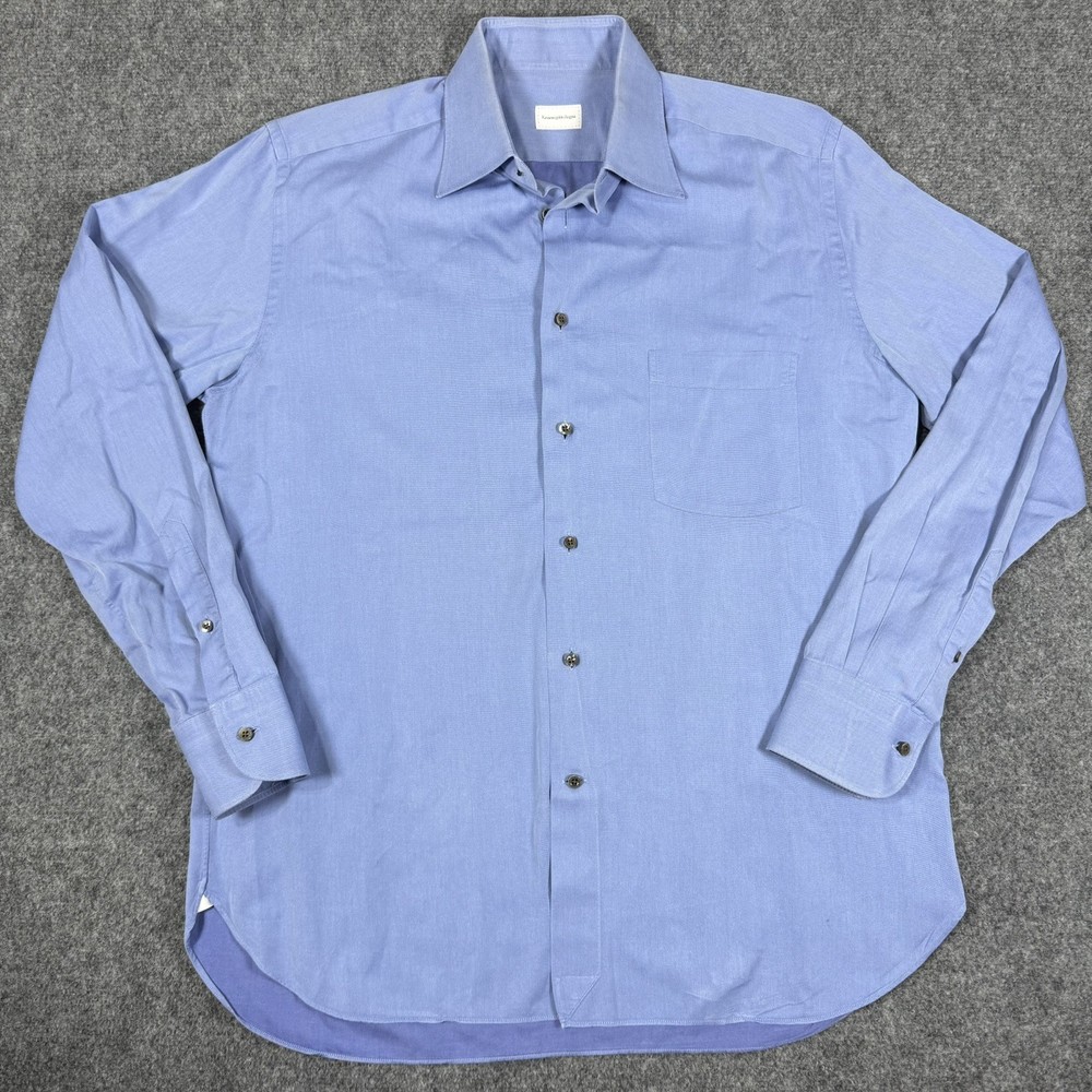👔 Ermenegildo Zegna Dress Shirt 16.5 42 Regular Fit Blue Twill Luxury Italy