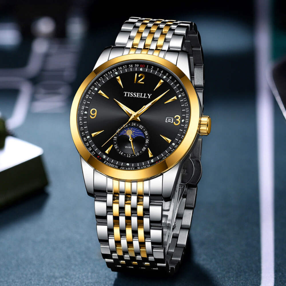 Men's Luminous Waterproof Quartz Watch - Simple Design with Stainless Steel Stra