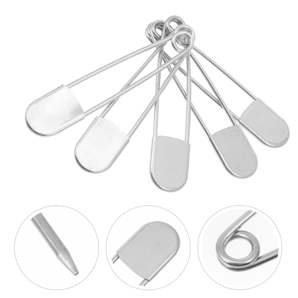 5 Heavy Duty Extra Large Stainless Steel Baby Safety Pins with Loops