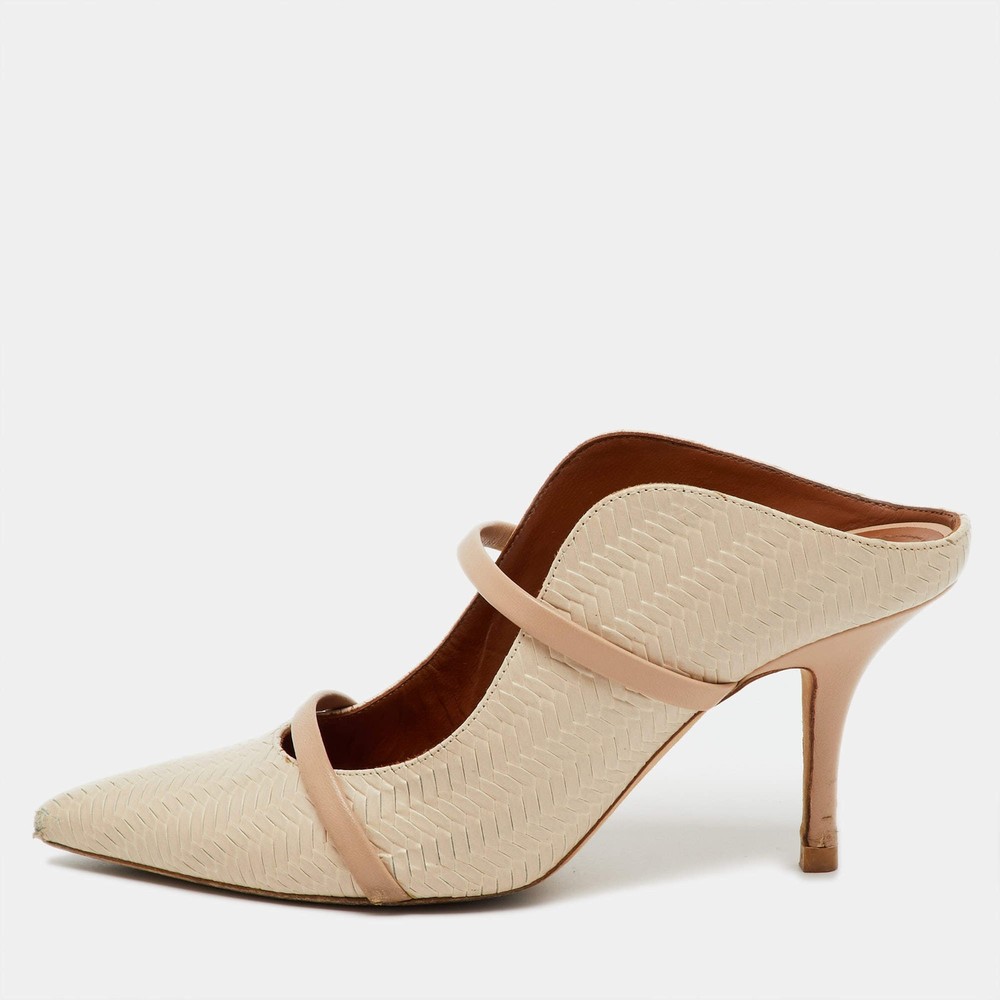 Malone Souliers Off WhiteBeige Woven Leather Maureen Pointed Toe Mules Size 38