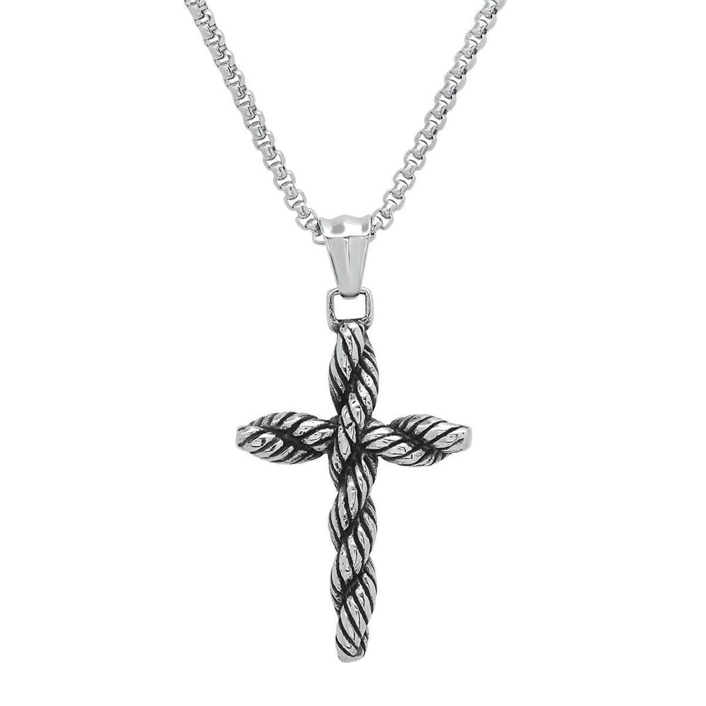 Men's Stainless Steel Twisted Rope Cross Pendant