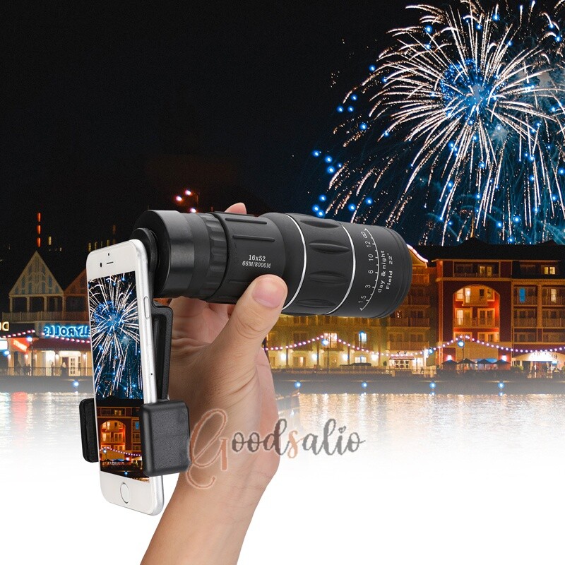 16x52 Zoom Hiking Concert Camera Lens Monocular Telescope + Universal Phone Clip