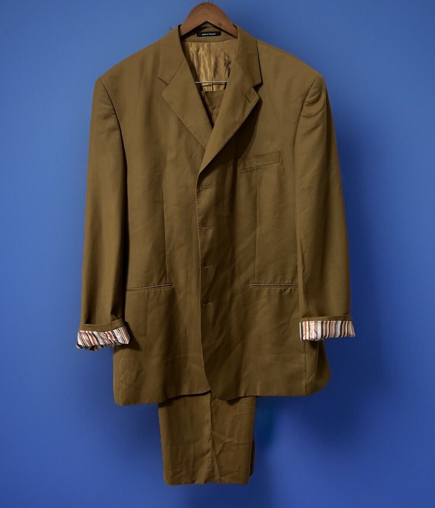 Y2K FUBU Mens 46L Golden Brown Pinstripe 2-Piece Suit Blazer & Pants