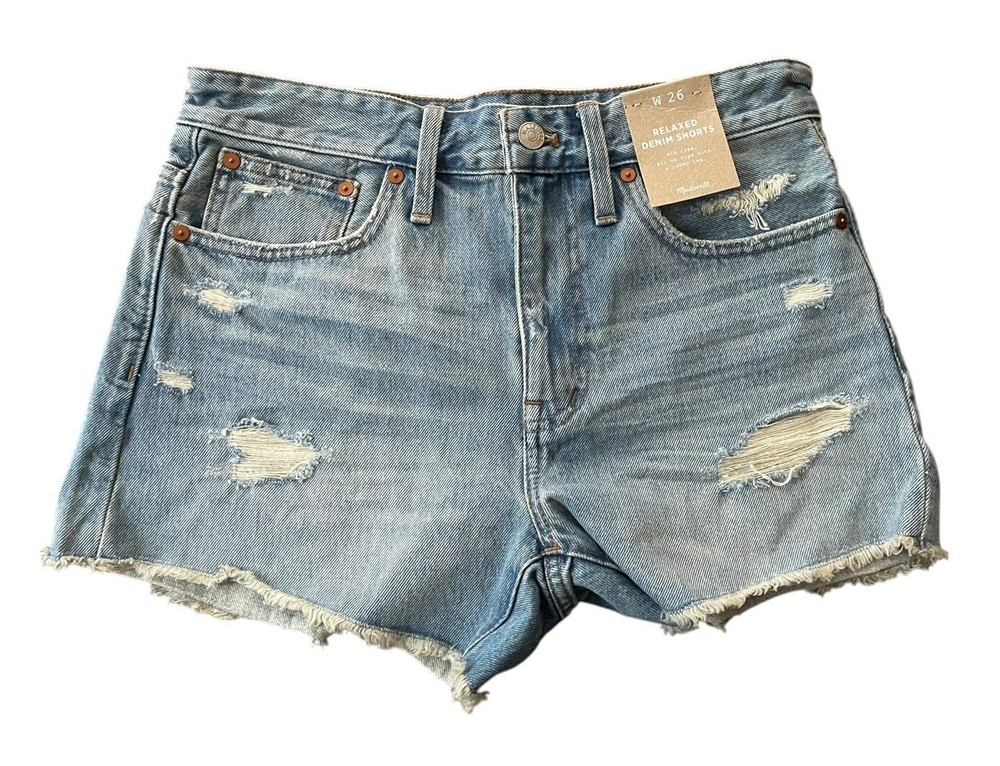 Madewell Womens Distressed Mid Rise Relaxed Denim Shorts Size 26 NWT