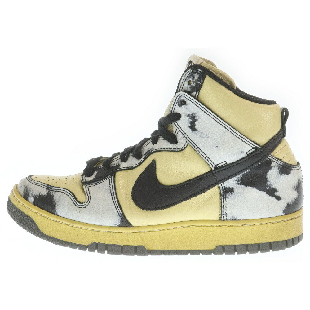 Nike Dunk High Black Acid Wash Cut Sneakers Yellow EHG82