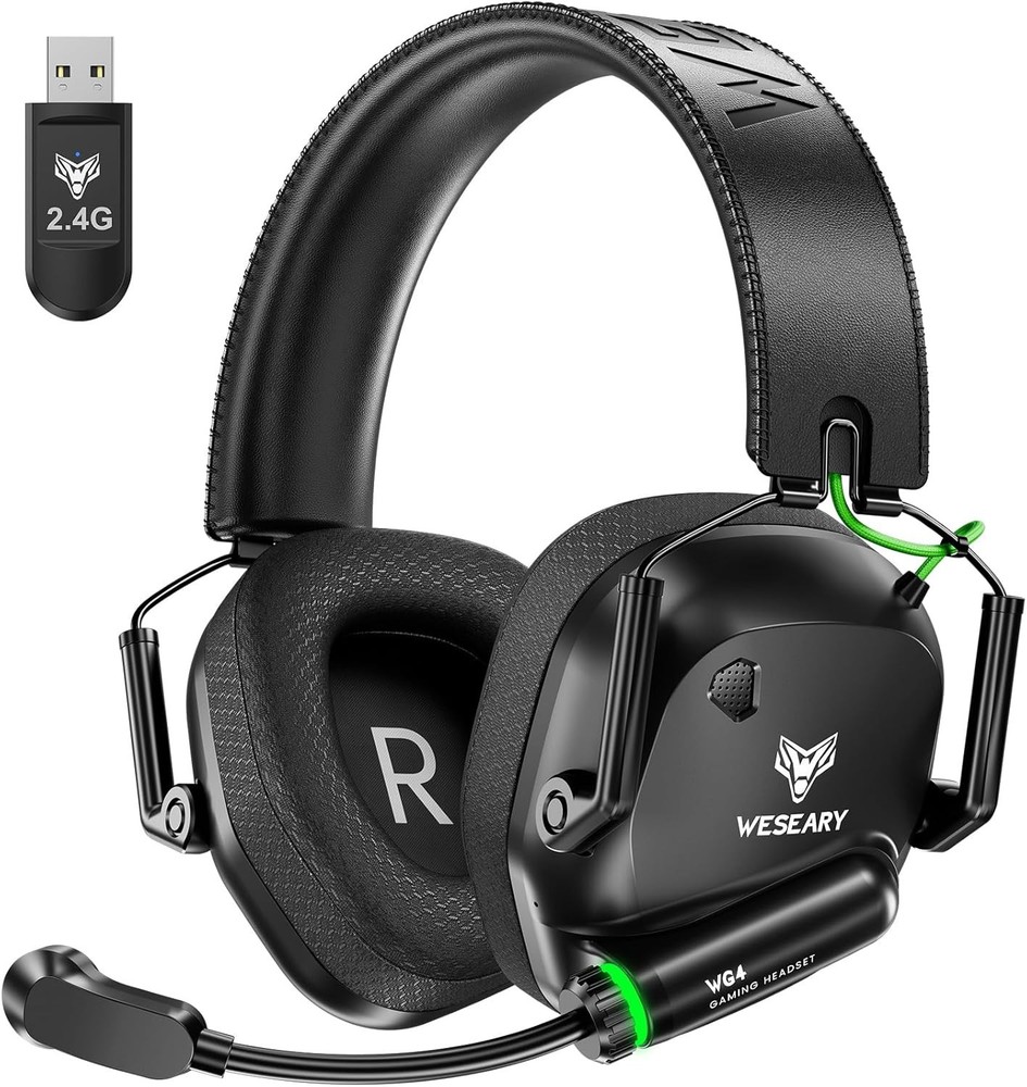 WESEARY WG4 Wireless Gaming Headset for PC Mac Switch Mobile with 3D Stereo Sound in Black