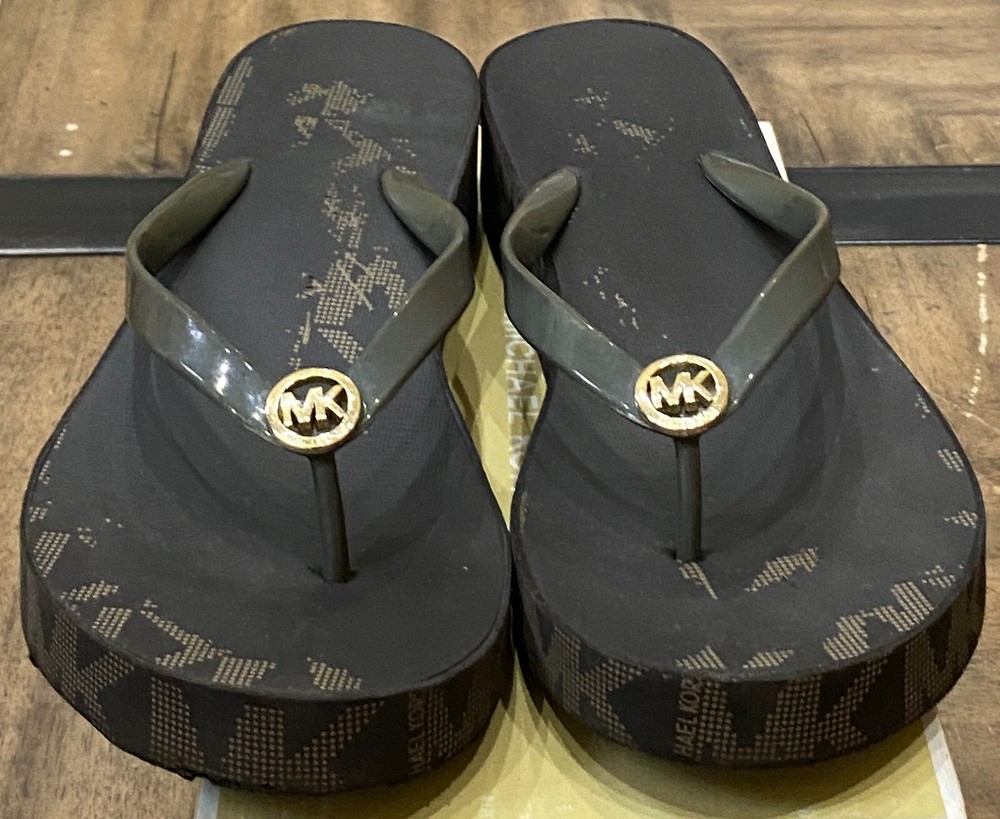 Michael Kors Bedford 40S5BDFA1Q Women's US 11M Wedge Sandals Brown Flip Flops