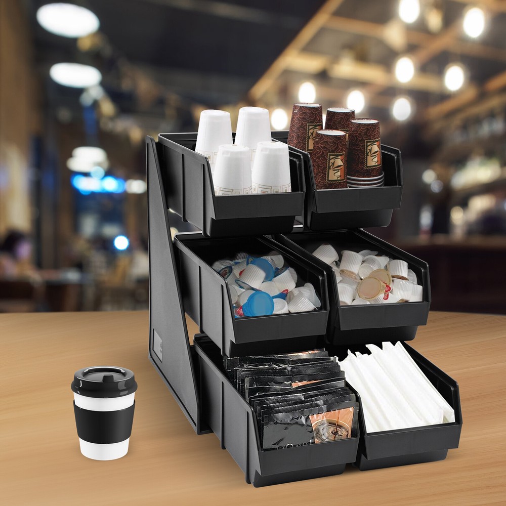 3-Tier 6-Compartment Upright Coffee Condiment Organizer Bin