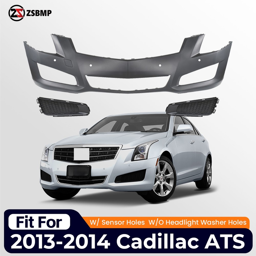 Primed Front Bumper Cover For 2013-2014 Cadillac ATS W/ Sensor W/ Fog Lamp Bezel