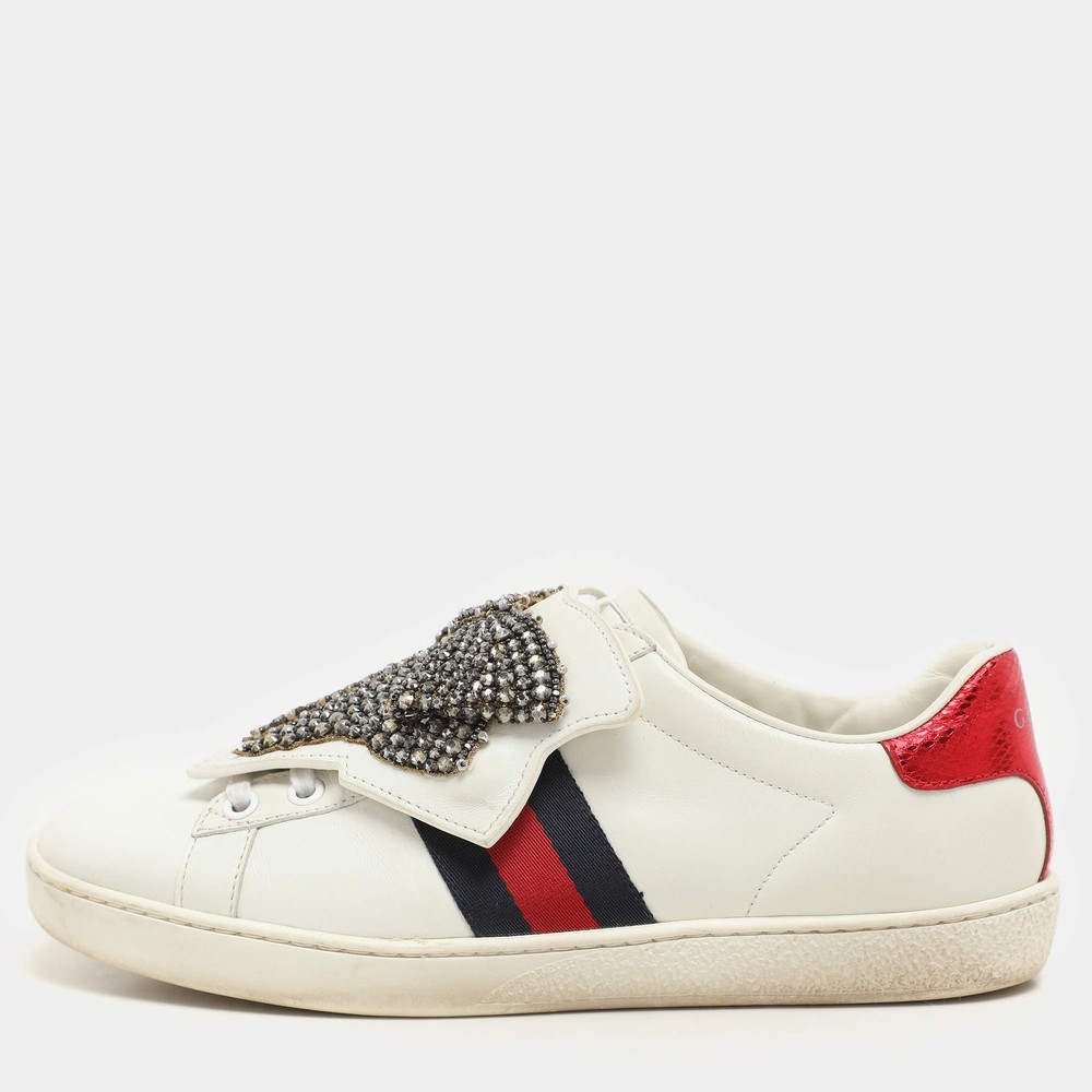 Gucci White Leather Ace Removable Patch Low Top Sneakers Size 365