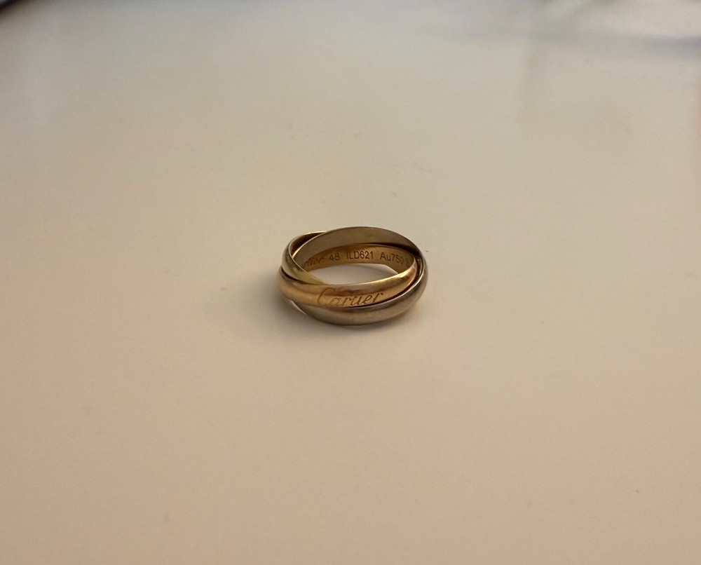 Cartier Trinity 18k Tri-Color Gold Ring Size 48 Excellent Condition