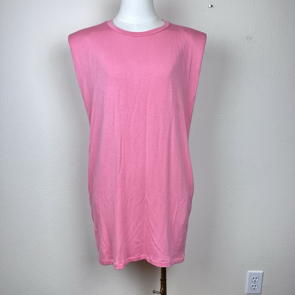 Elan Dress Womens Small Mini T Shirt Shoulder Pads Shift Coastal Preppy Pink