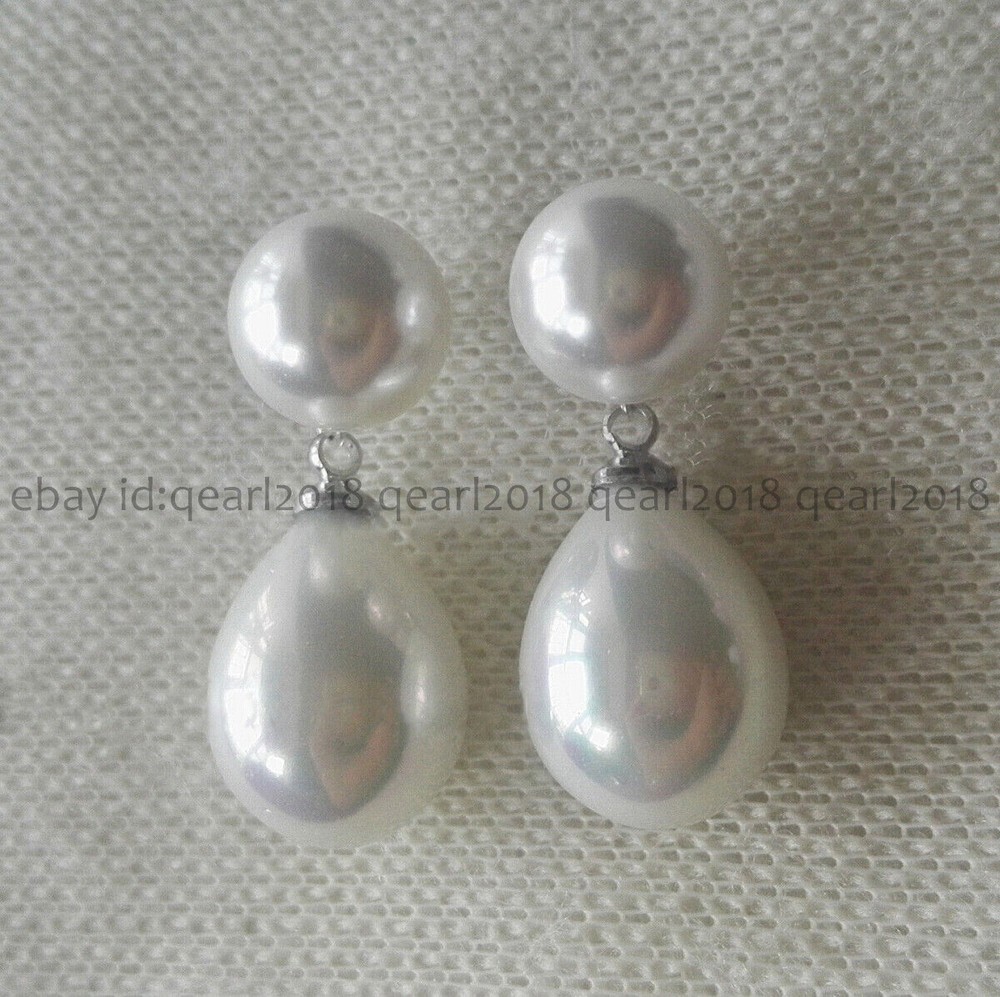 White South Sea Pearl Drop Dangle Silver Stud Earrings