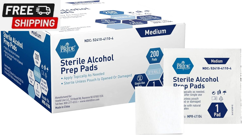Alcohol Prep Pads| Medical-Grade, Sterile, Individually-Wrapped, Isopropyl Cotto