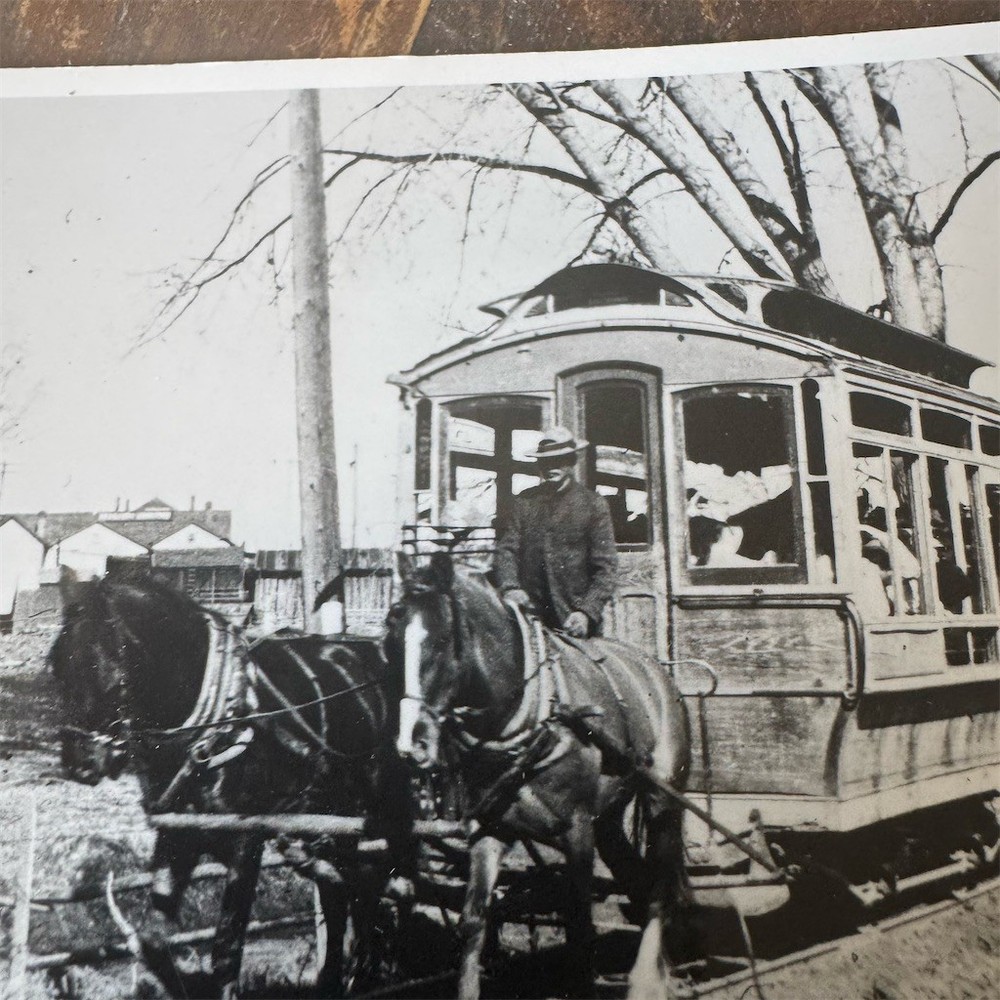 1910 Kodak RPPC Photo Postcard Ft. Logan Colorado Horse-Drawn Streetcar