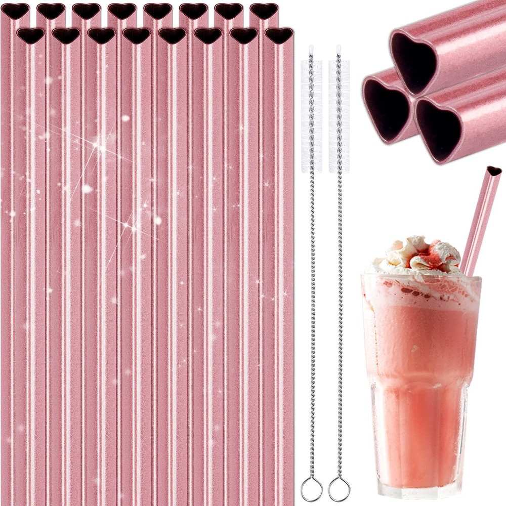 NiHome Reusable Straws 16 Pack, Stainless Steel Drinking Straws, Heart Shaped...