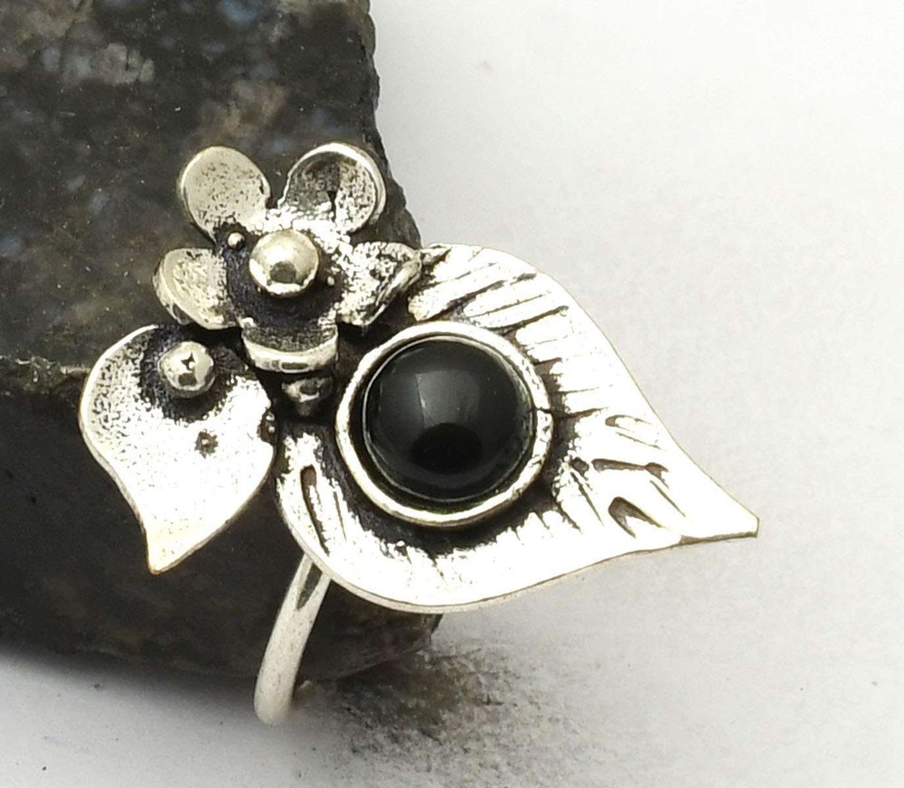 Black Onyx Gemstone Handmade Ring Jewelry Gift For Her US Size-7.25 AR 41846