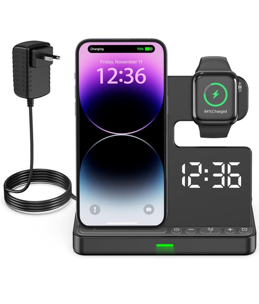 NEW SEALED Alarm Clock with Phone Charger 0-100% Dimmer Adjustable Volume