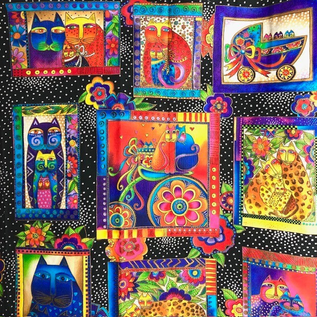 Fanciful Felines Panel 9 different motif designs by Laurel Burch 100% cotton