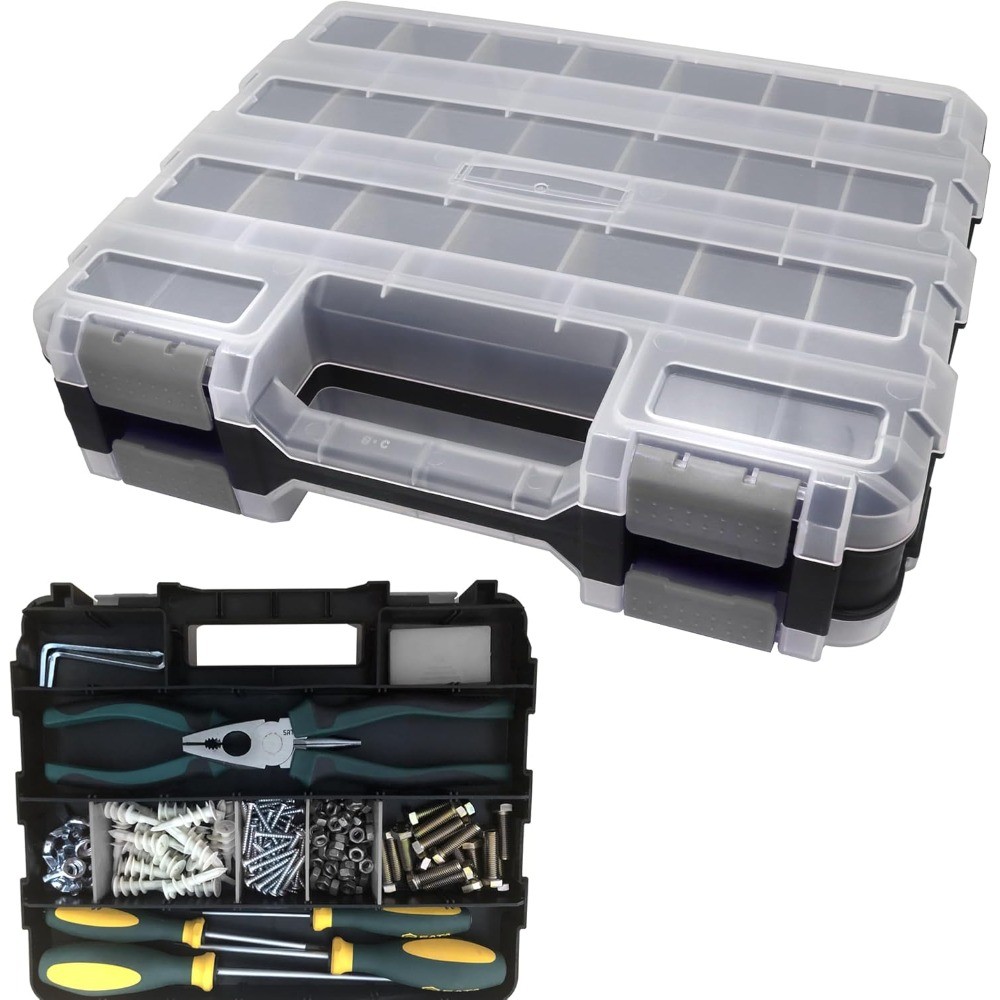 Double-Sided Hardware Tool Box Organizer with Storage Compartments-image
