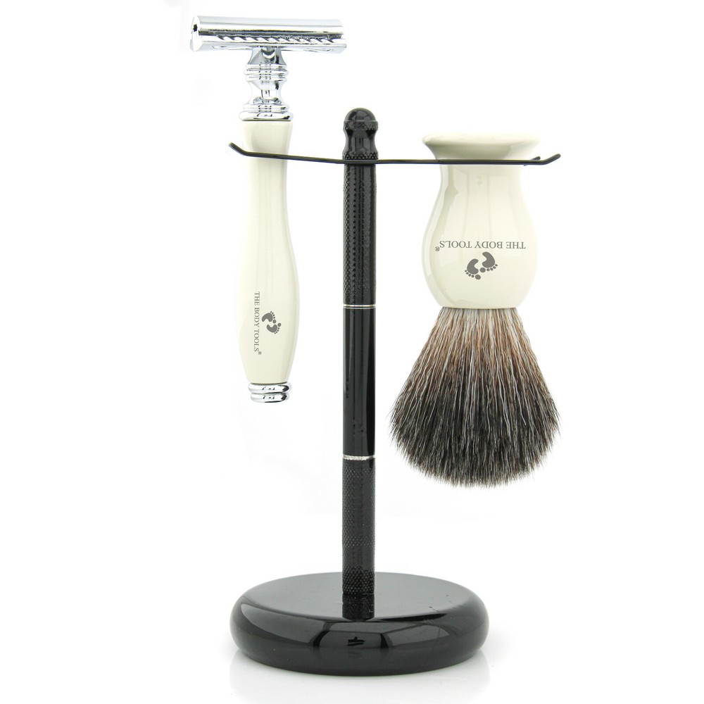 Elegant West Coast Shaving Brush Set with DE Safety Razor & Stand Gift