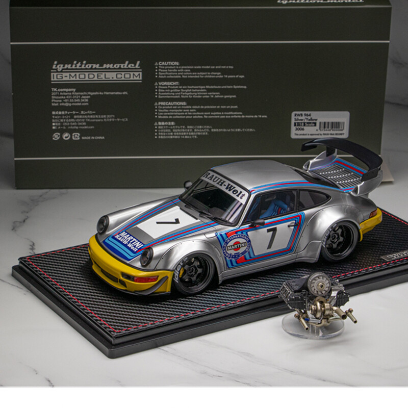 Rare IG 1:18 Porsche RWB 911 964 Martini Diecast Car Model Collection W/ Engine