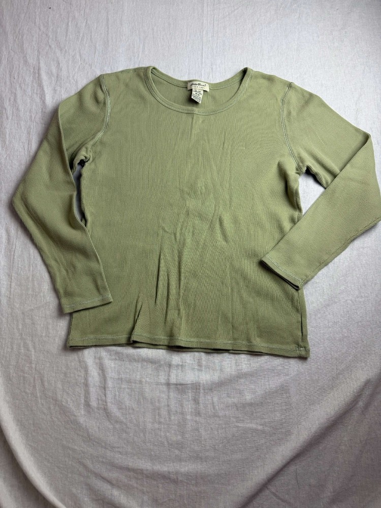 Vintage 80s 90s Eddie Bauer Shirt Womens Medium Green Cotton Ribbed Knit Gorpcor