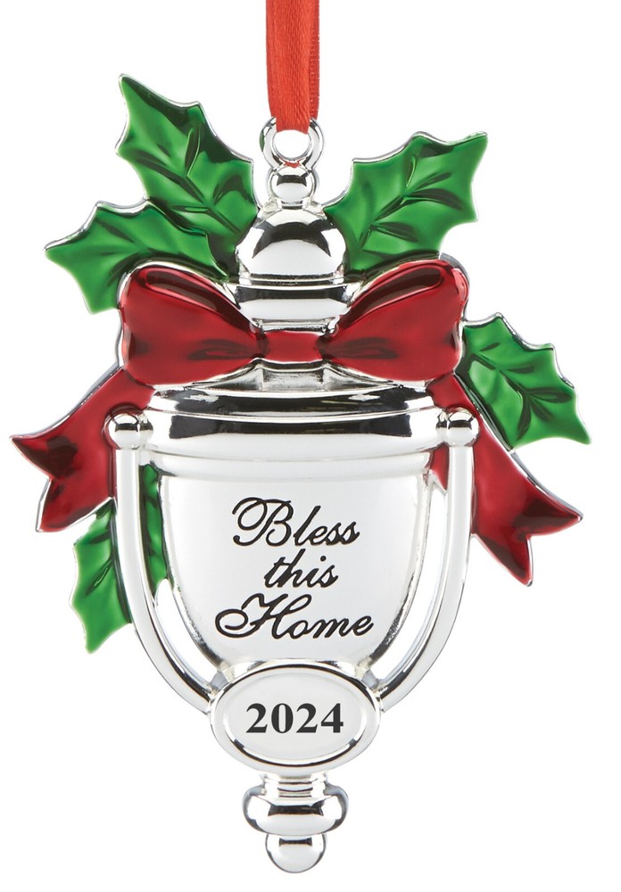 Lenox 2024 Silver Plate Bless This Home Doorknocker Ornament NIB Damaged Box