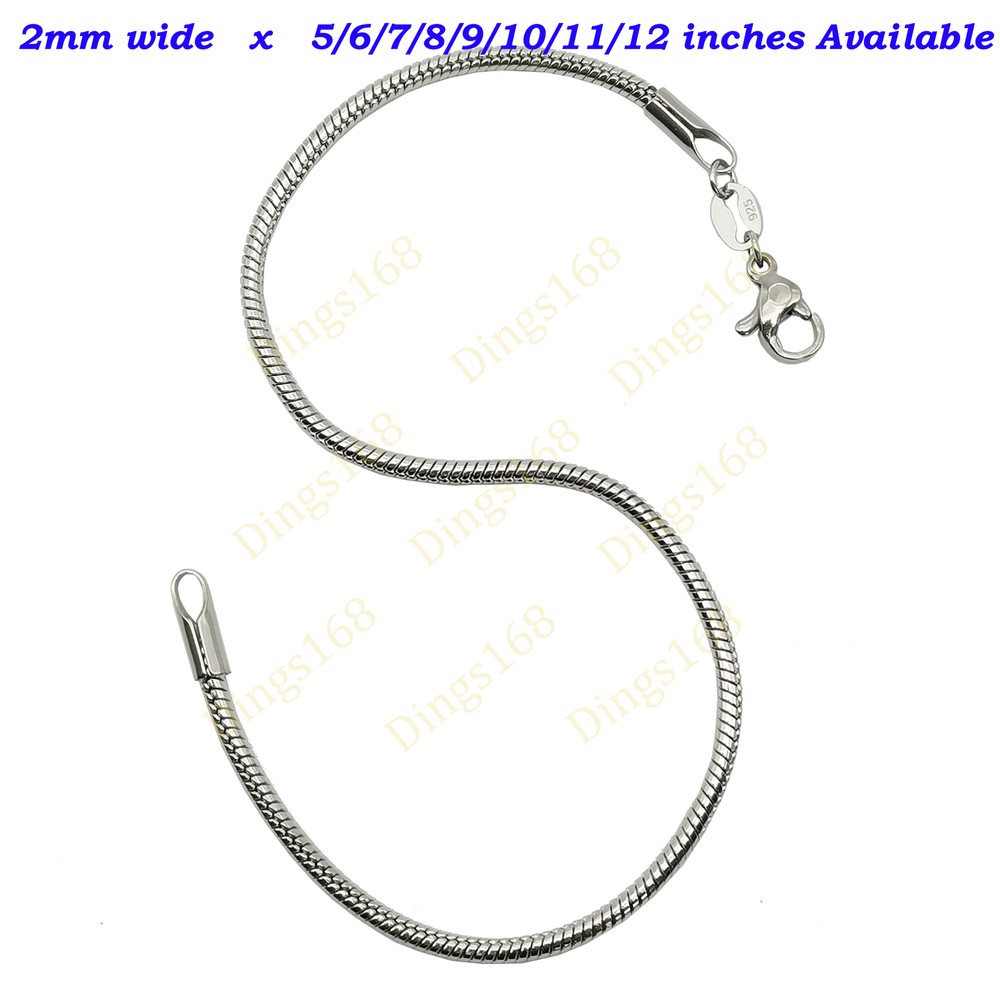 Designer Inspired Real 925 Sterling Silver Snake Chain Bracelet/Anklet 5-12 inch