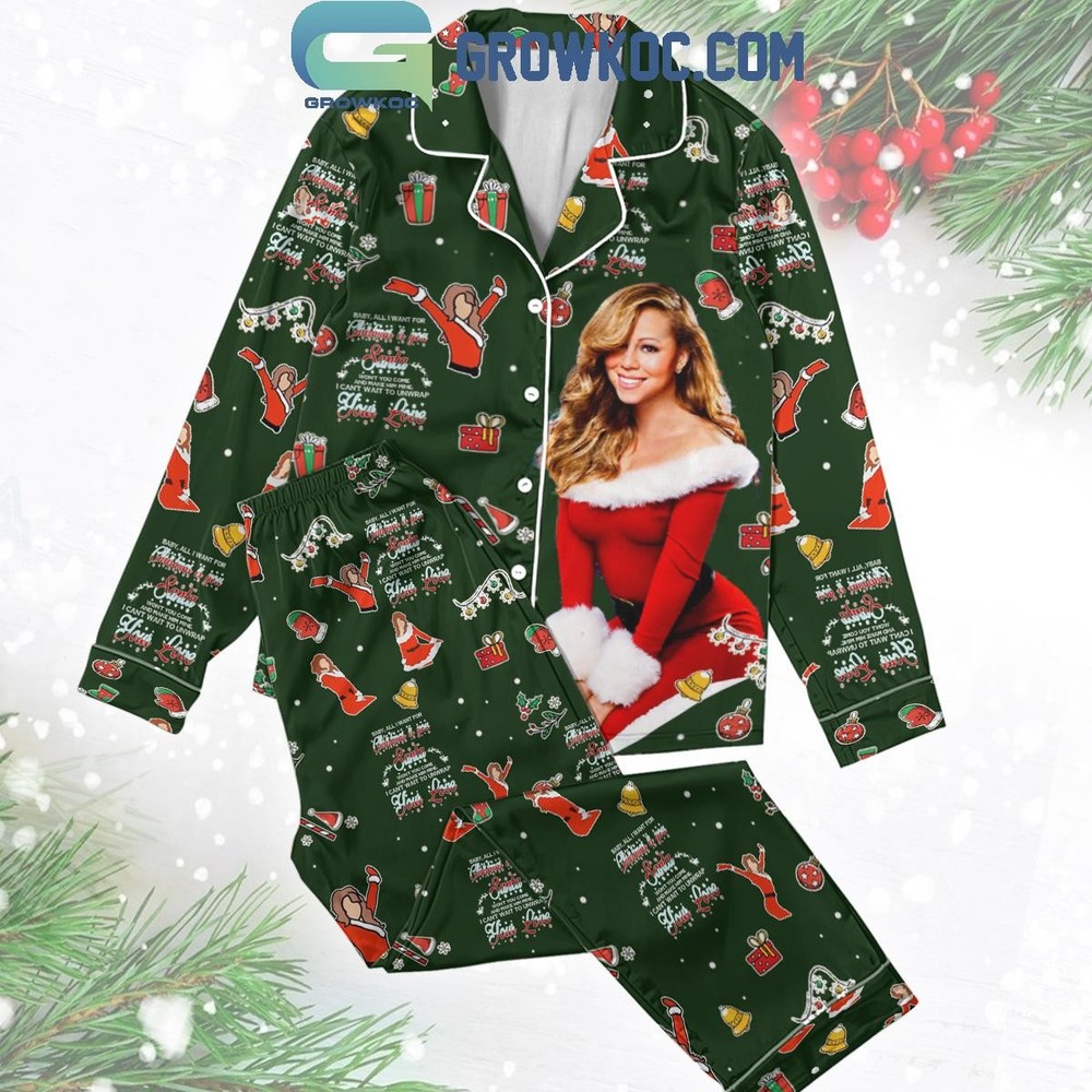Mariah Carey Christmas Holiday Green Polyester Pajama Set