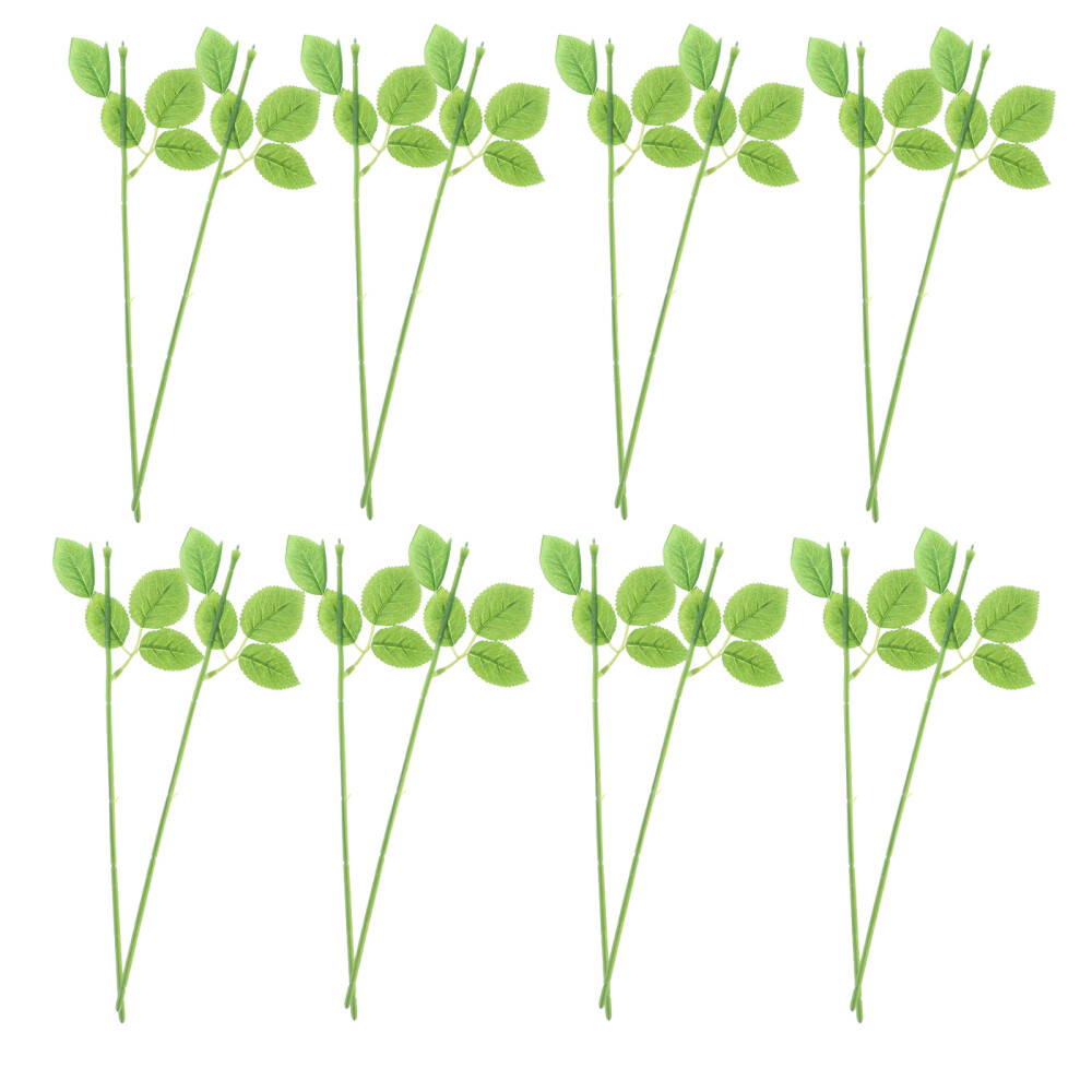30PCS Rose Flower Stem Single Branch with Leaves Rose Stem Plastic Rose