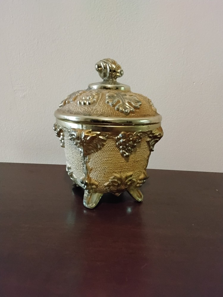 VINTAGE PAINTED Depression Glass Harvest Grape Footed Candy Dish with Lid