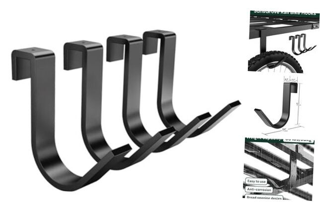 Heavy-Duty 4-Pack Overhead Garage Ceiling Storage Hooks, Add-On Storage Rail