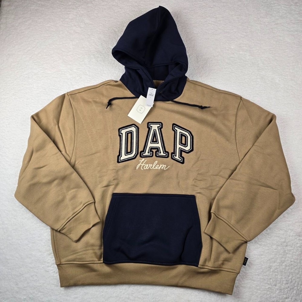 GAP x DAP Harlem Logo Hoodie Men Size L Khaki Dapper Dan Colorblock Pullover