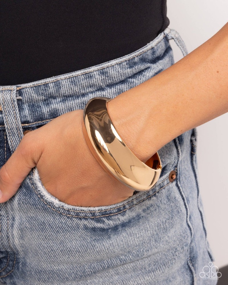New Paparazzi Jewelry-Rainy Refulgence-HINGE Bracelet-Gold