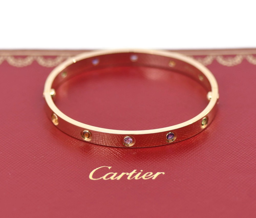 Cartier Gemstone 18K Rose Gold Love Bracelet Size 17
