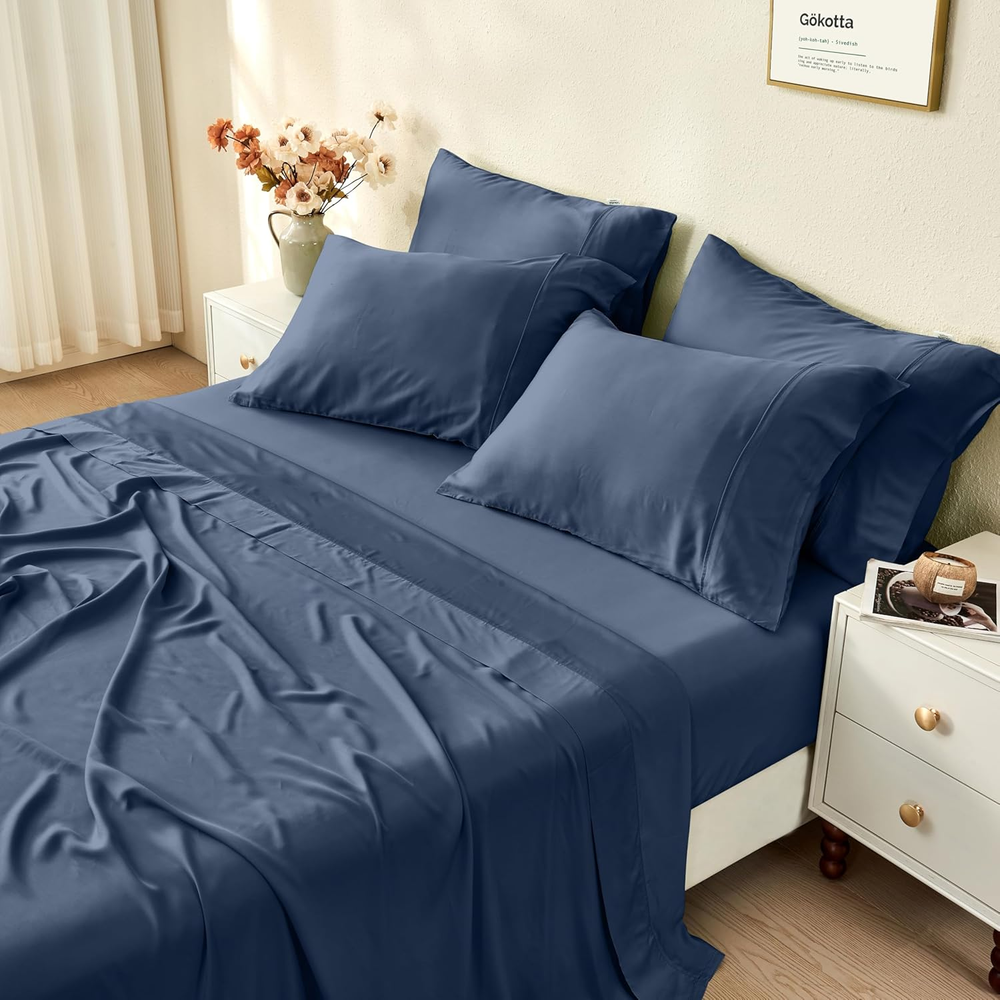 King Size Bed Sheets 6 Piece Set, 100% Rayon Derived from Bamboo, Cooling for Ho