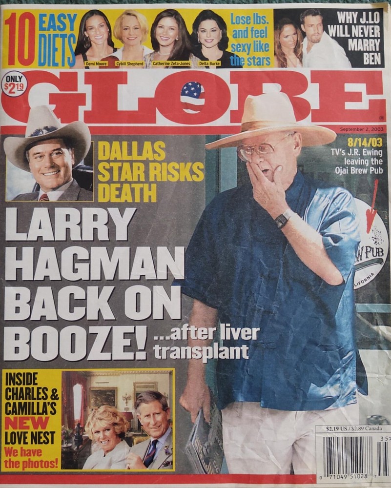 Globe Magazine September 2 2003 Larry Hagman Cover Charles & Camilla Cover
