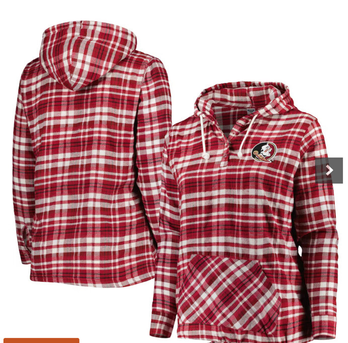 Sports Concepts Florida State Seminoles Shirt Womens Sz S Plaid Hooded Top New