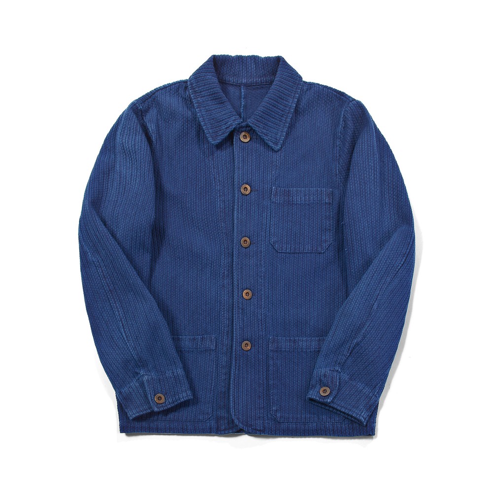 Indigo Dyeing Sashiko Chore Coat Men's Work Jacket Vintage Casual Pockets Top
