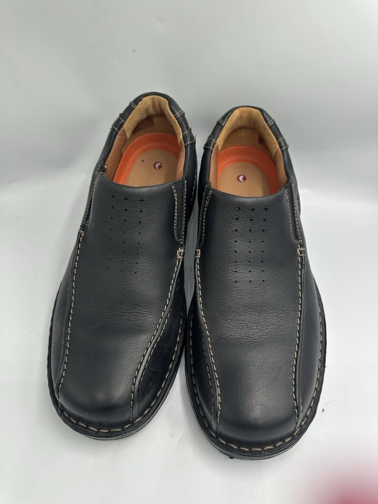 Clarks Mens Black Leather Slip-On Comfort Shoes Size 9M Unstructured