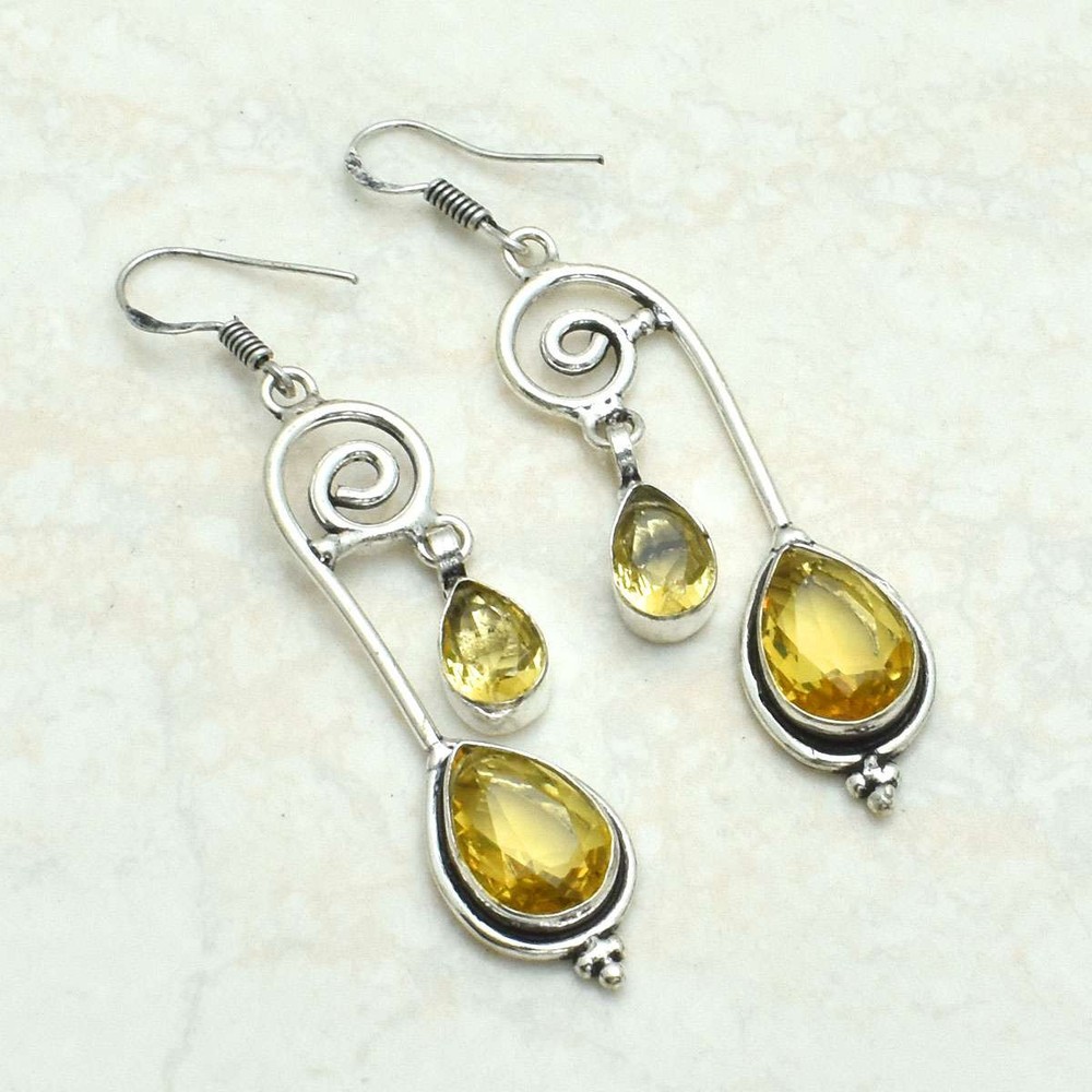 Handmade Citrine Gemstone Drop Dangle Earrings 2.4 Inches AE-10833