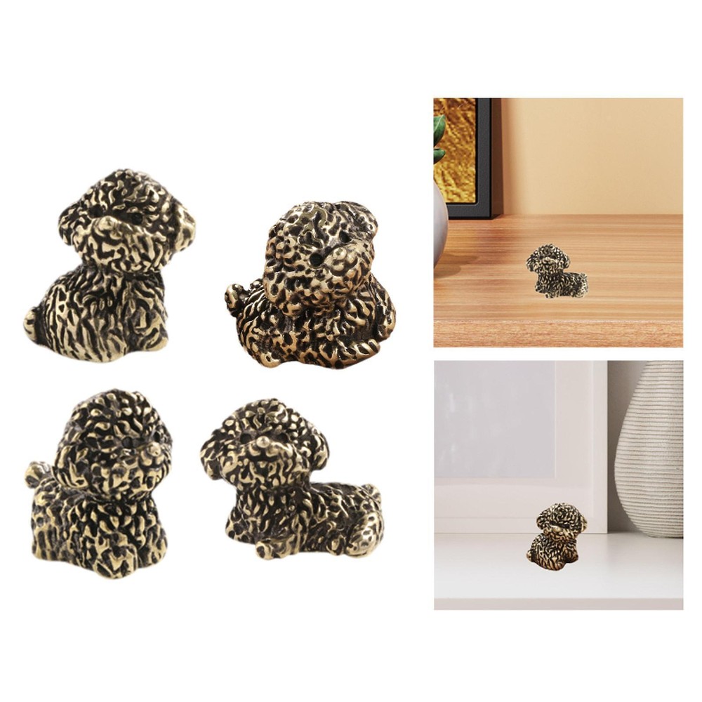 Brass Mini Dog Figurine Collectible Animal Statue for Desktop Decor  