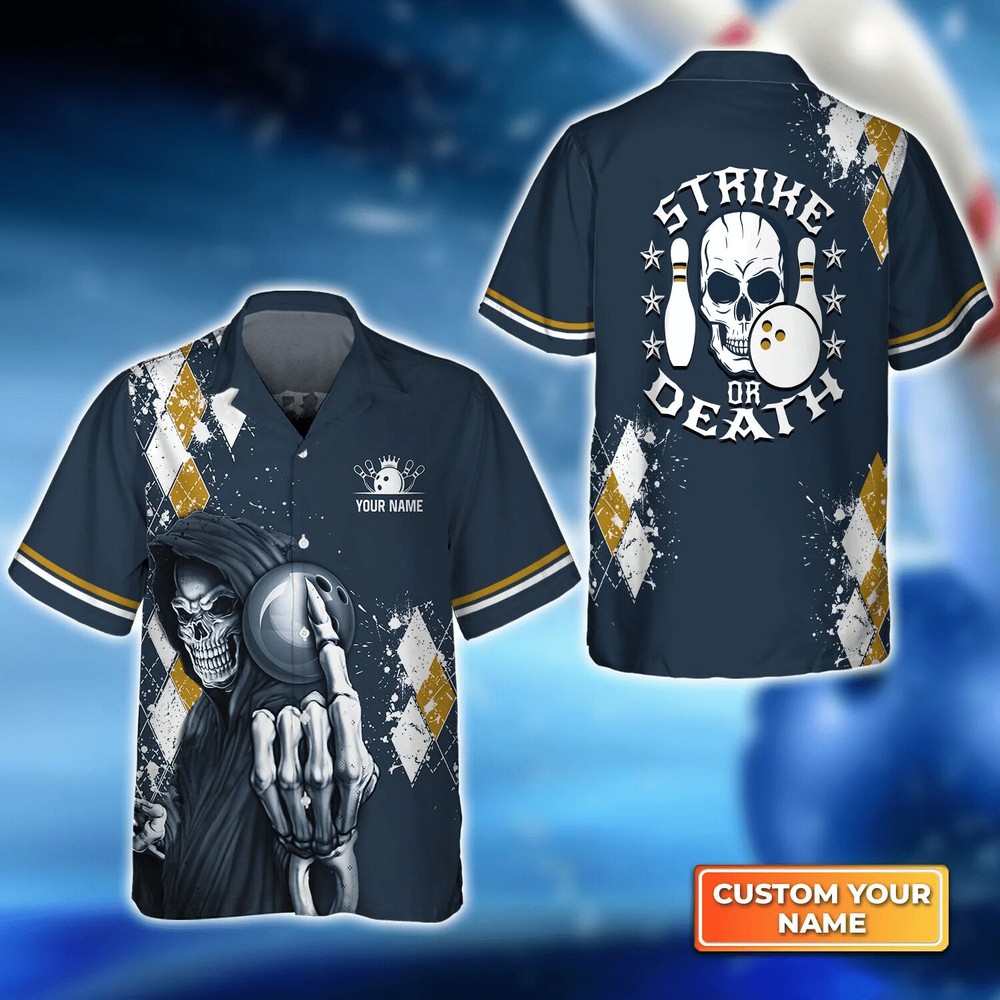 Blue Bowling Strike Or Death Personalized Name 3D Trendy Hawaiian Shirt