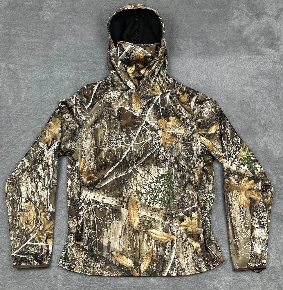 Realtree Hoodie Mens Medium Brown EDGE Camo Neck Gaiter Fleece Lined Zip Pockets