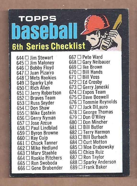 1971 Topps #619 Checklist 6 Copyright Wavy Line Unmarked Near Mint