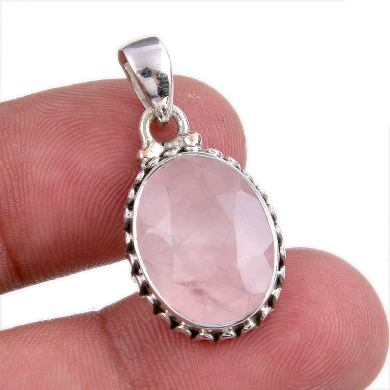 Natural Rose Quartz Gemstone Handmade 925 Solid Silver Gift Pendant 1.25