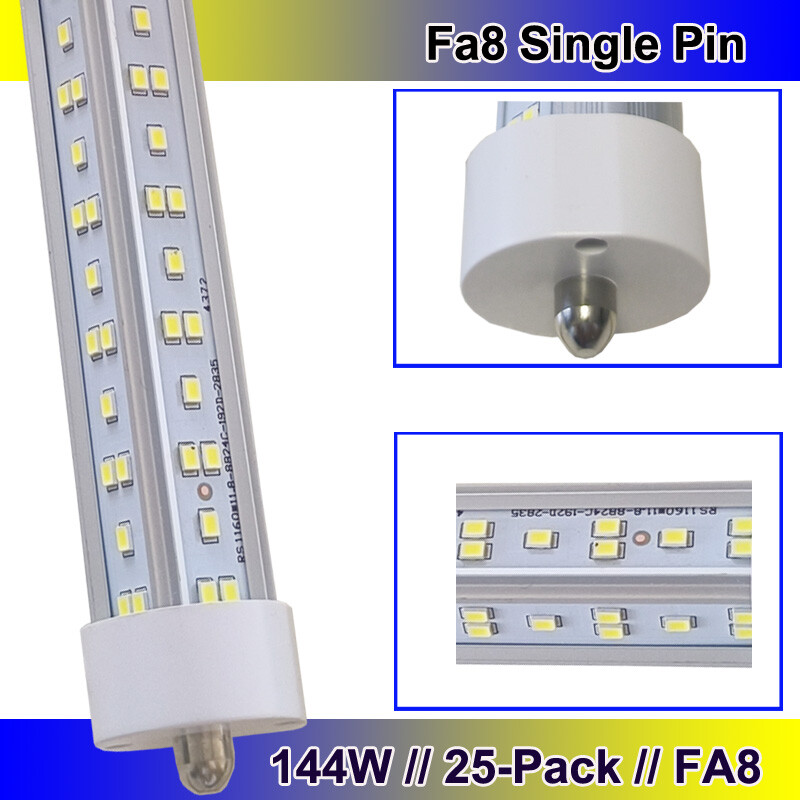 25-Pack T8 8ft LED Tube Lights Single Pin FA8 Fluorescent Shop Light Replacement